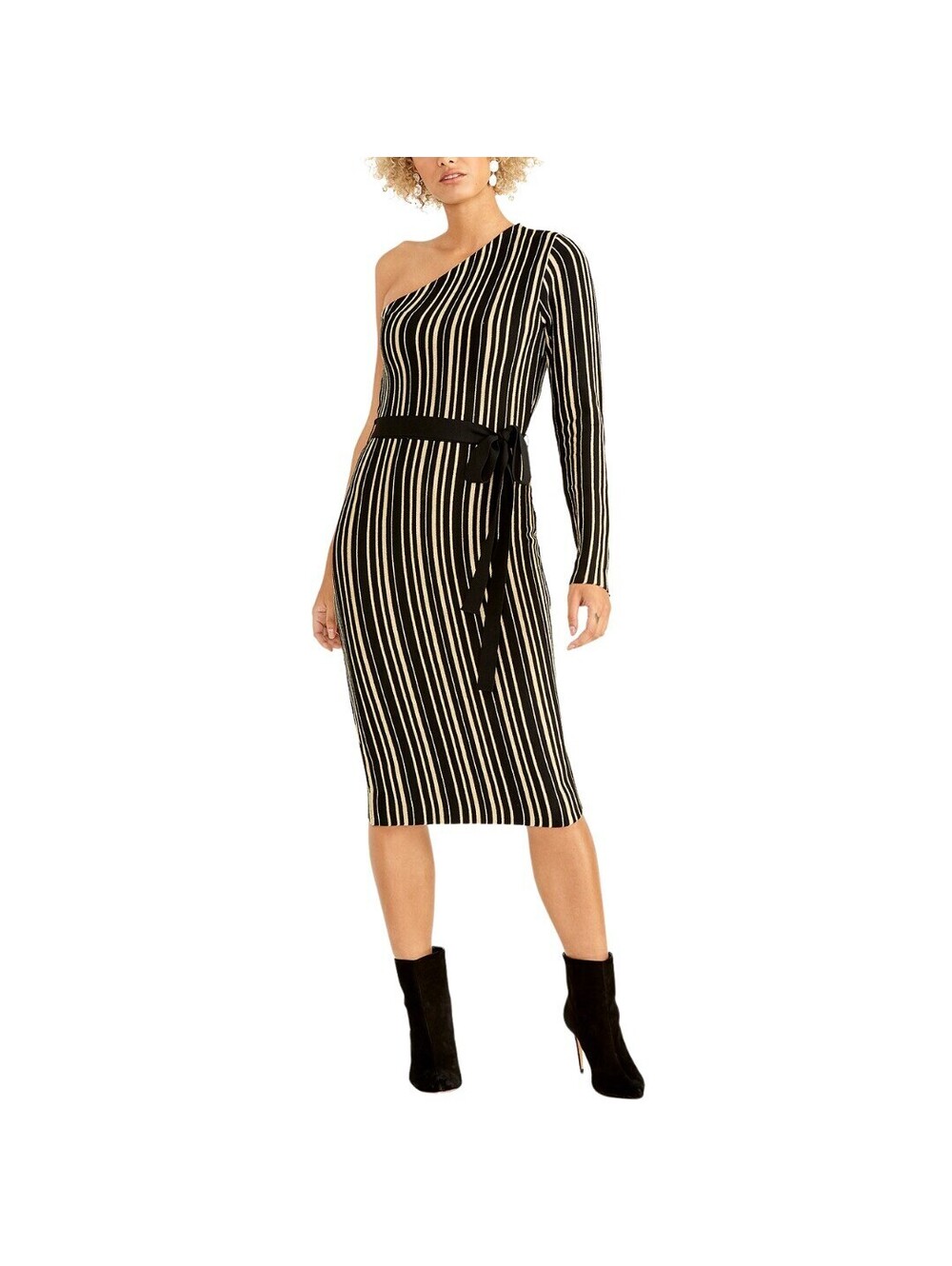 NEW Rachel Rachel Roy Black/Gold One-Shoulder Sweater Dress XS